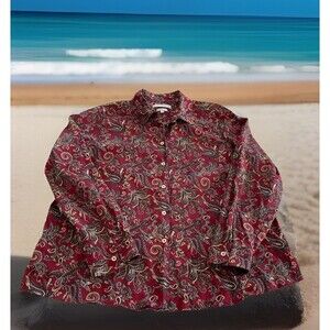 Foxcroft Wrinkle Free Red Paisley Shirt Button Up Collared Cotton Lady 18 Shaped